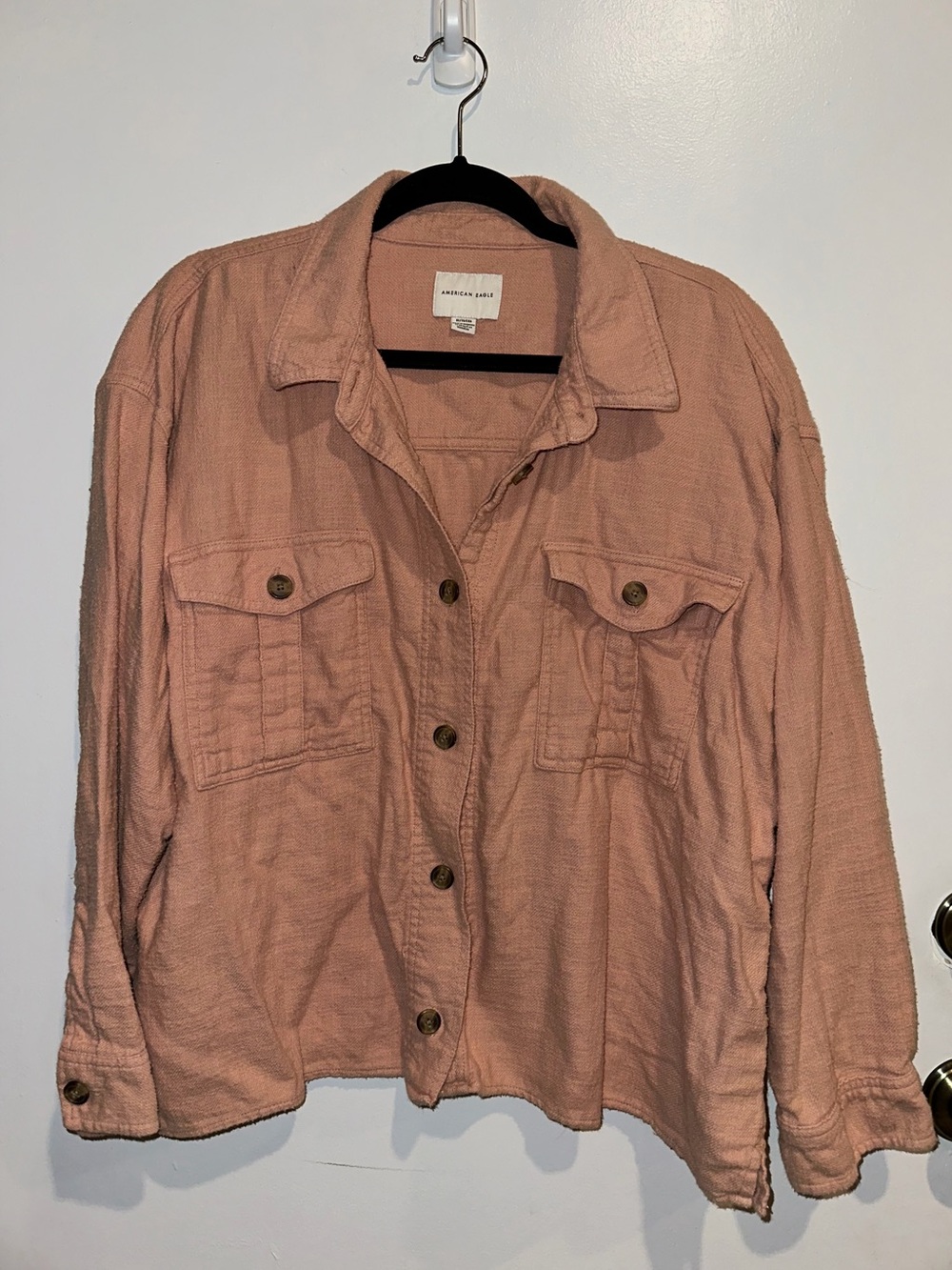 American Eagle Soft Button Front Shirt Blush Pink Utility XL